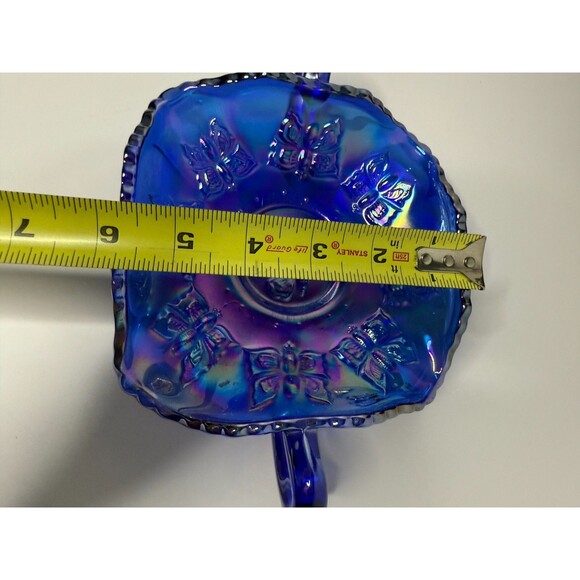 Fenton Cobalt Blue Carnival Glass Butterfly Candy Bon Bon Dish Iridescent - Picture 3 of 8